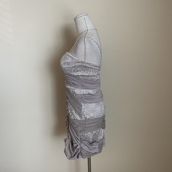 90s Y2K BEBE Strapless Lace Draping Bandage Mini Party Dress Carrie Bradshaw S - Picture 7 of 12